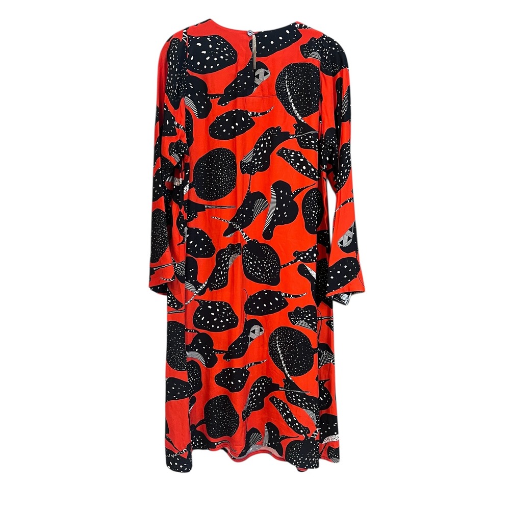 Bitte Kai Rand Red Back Abstract Pattern Midi Dress 3/4 Sleeves Size Medium - Picture 2 of 9
